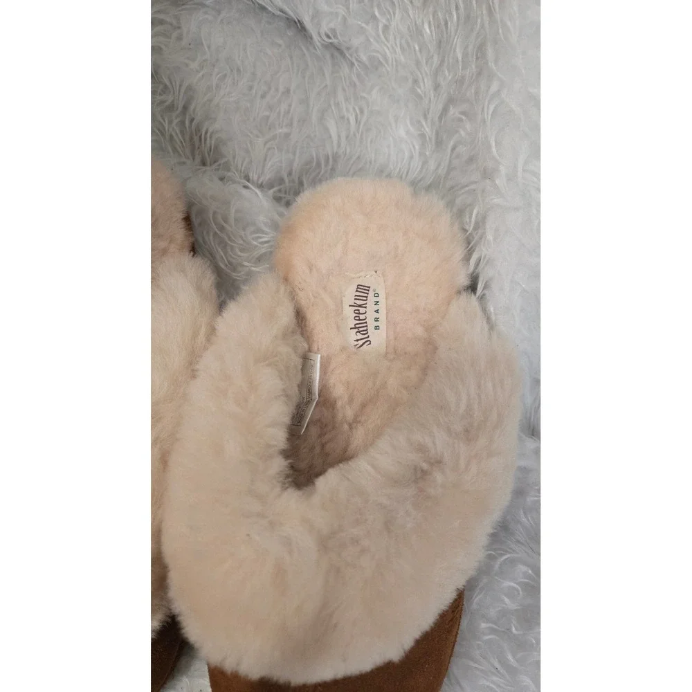 Staheekum Cressida-Wheat Suede Shearling Wool Scuff Slippers Women 8 Brown - Picture 2 of 9